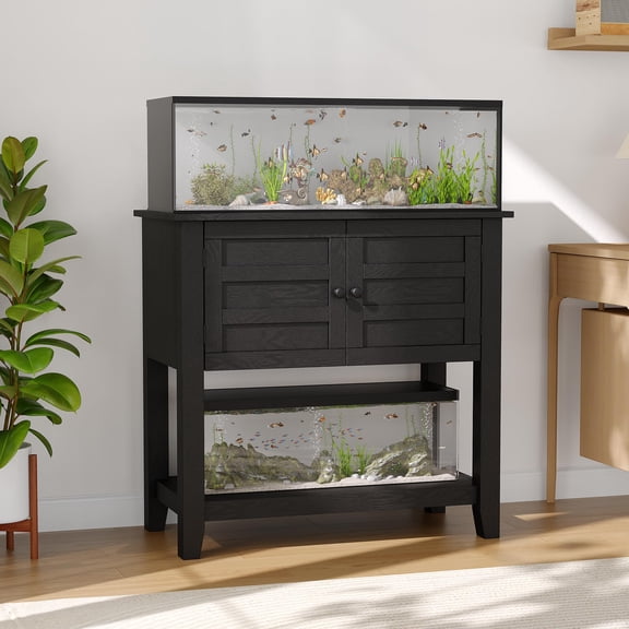 Huisuilinss 20-75 Gallon Aquarium Stand With Charging Station,Double Aquarium Stand,Fish Tank Stand,Reptile Tank Stand,Terrarium Stand With Doors & Open Storage