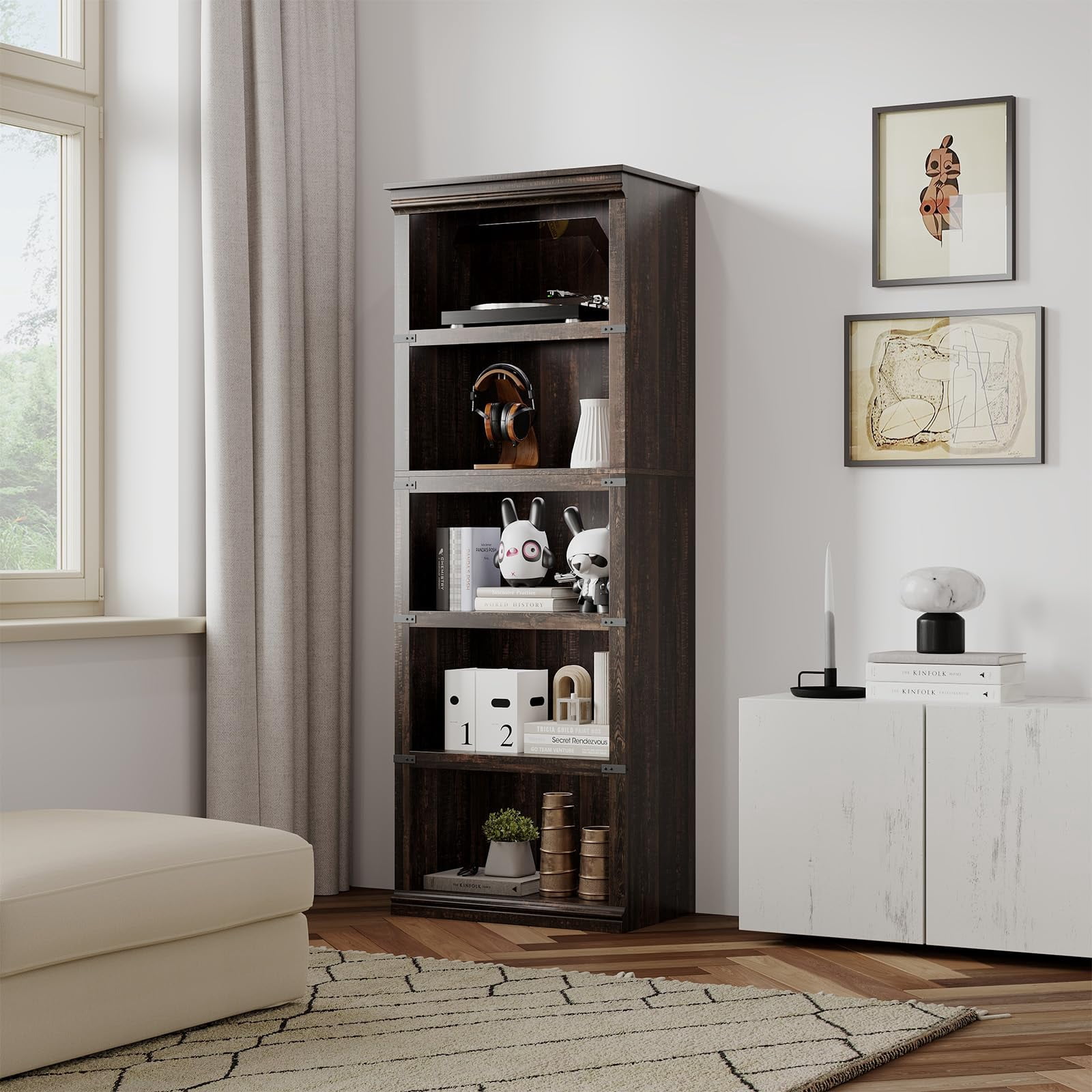 Huisuilinss 3/5 Tier Bookcase Bookshelf With Open Display Storage Shelves Floor Standing Unit Wooden Low Book Case Home Decor Furniture For Office Living Room Bed Room