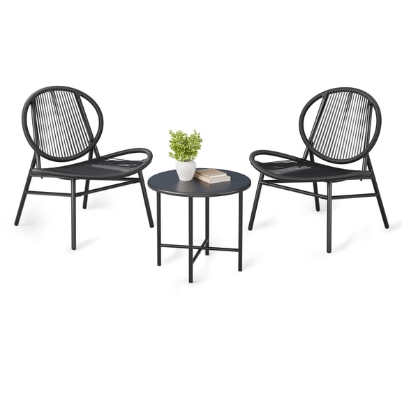 Huisuilinss 3-Piece Acapulco Chair Set,Modern Acapulco Chairs With Round Table,All-Weather Outdoor Bistro Set,Patio Conversation Set,Patio Furniture Set For Backyard Balcony Pool Garden