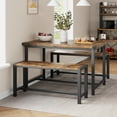 thumbnail image 1 of Huisuilinss 3 Piece Dining Table Set For 4,Dining Room Table Set,Kitchen Table With Benches,Rectangular Kitchen Table Set With 2 Metal Wood Benches For Small Space Apartment Dinette, 1 of 9