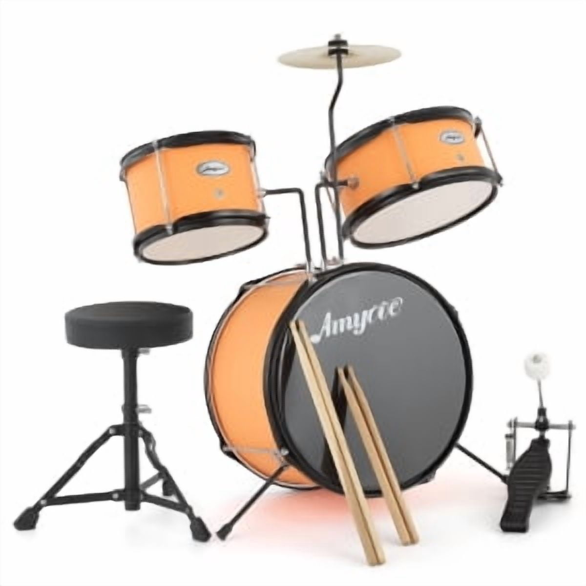 Huisuilinss 3 Piece Kids Drum Set with Cymbal, Beginner Junior Drum Sets with 14.76'' Bass Drum, Tom, Pedal, Drumsticks, Adjustable Seat, Drumset for Junior Boys and Girls