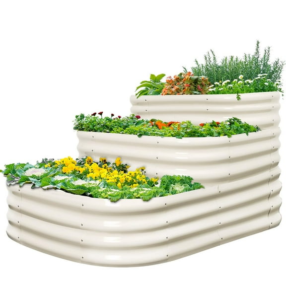 Huisuilinss 3 Tiered Raised Garden Bed Kit,Galvanized Raised Garden Bed Kit,Oval Planting Box,Galvanized Planter Garden Boxes Outdoor For Vegetable Flower Herbs,3-in-1 Assembly Modular