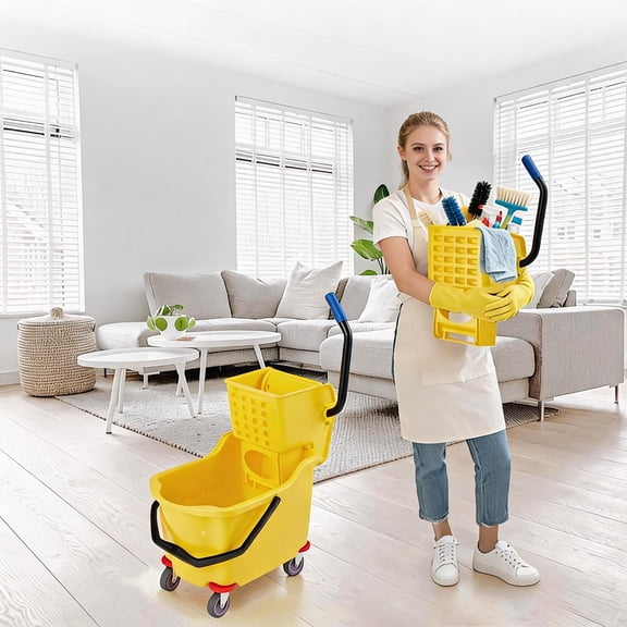 Huisuilinss 35 Qt Commercial Mop Bucket, Mopping Bucket With Push Down Wringer ,Rolling Mop Bucket For Restaurant, Office, School And Floor Cleaning