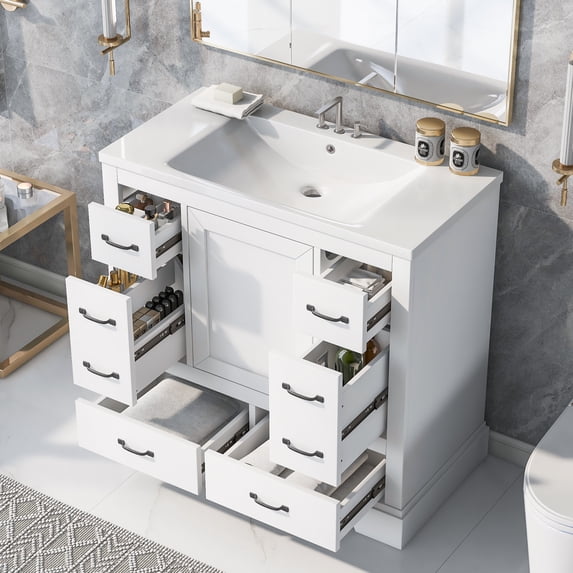 Huisuilinss 36" Bathroom Vanity Without Sink,Bathroom Storage Cabinet with 6 Drawers Large Storage Spaces,Multi-Functional Drawer Divider, With Adjustable Shelf