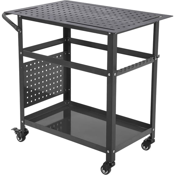 Huisuilinss 36" Workbench on Wheels,2 Tiers Rolling Workbench,600LBS Heavy Duty Work Table 5/8" Holes, 4 Tool Slots, Pegboard & Wheels for Garage, Workshop, Office