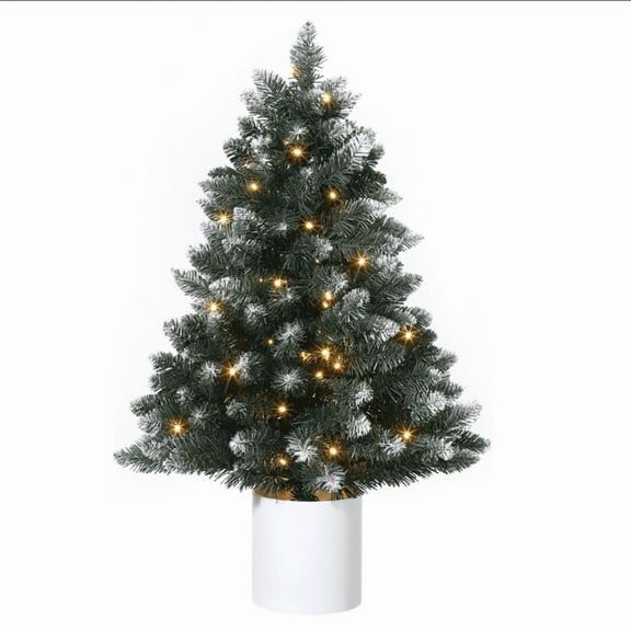 Huisuilinss 3Ft Mini Christmas Tree,Small Snow Flocked Christmas Tree,Pre-Lit Artificial Christmas Tree With Warm White Lights,Pot,No Assembly Required,For Apartments Office Desk Christmas Decoration