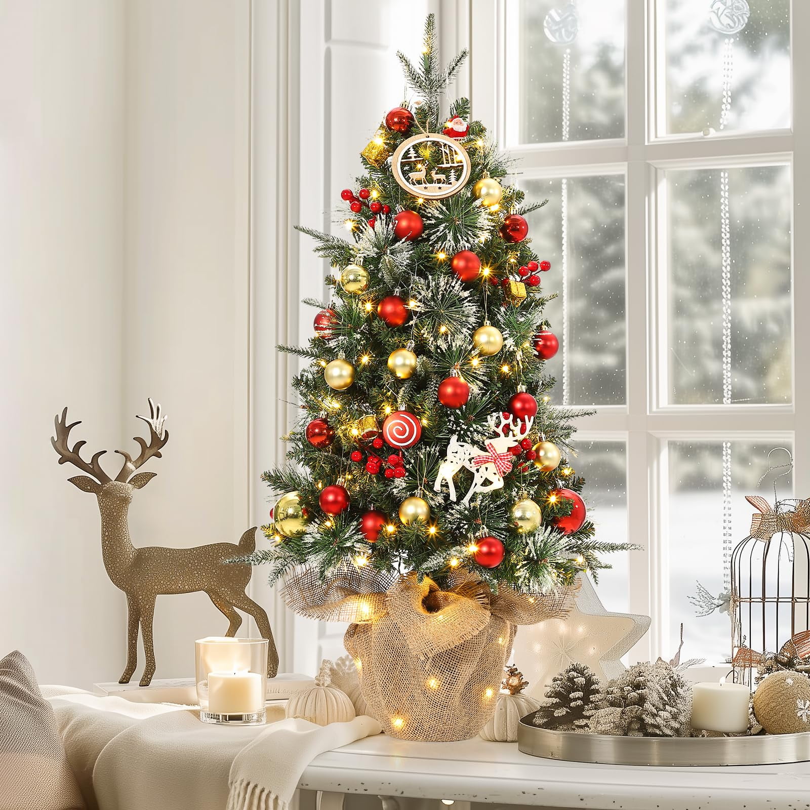 Huisuilinss 3Ft Pre-Lit Snow Flocked Christmas Tree Mini Artificial  Christmas Trees With Lighting Potted Small Xmas Trees With Light Battery  Operated And Timer Function For Home Office Decor - Walmart.com, image size:1600x1600