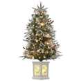 thumbnail image 1 of Huisuilinss 3Ft Pre-Lit Snow Flocked Christmas Tree Mini Artificial Christmas Trees With Lighting Potted Small Xmas Trees With Light Battery Operated And Timer Function For Home Office Decor, 1 of 7