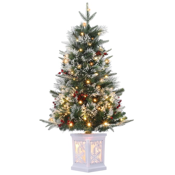 Huisuilinss 3Ft Pre-Lit Snow Flocked Christmas Tree Mini Artificial Christmas Trees With Lighting Potted Small Xmas Trees With Light Battery Operated And Timer Function For Home Office Decor