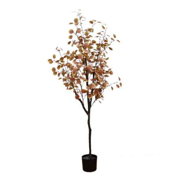 Huisuilinss 4FT/5FT/6FT Tall Artificial Autumn Eucalyptus Tree, Artificial Fall Eucalyptus Tree,Fake Plant with Pot,Realistic Fall Leaf Autumn Leaves Silk Golden Silver Leaves