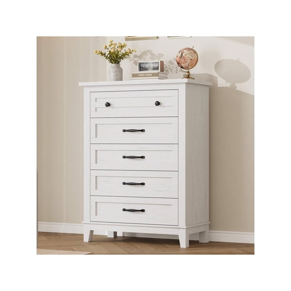 Huisuilinss 5 Drawer Dresser For Bedroom,Farmhouse Tall Dresser,Vertical Chest Of Drawers With Storage,Wood Storage Dresser For Living Room Bedroom Entryway