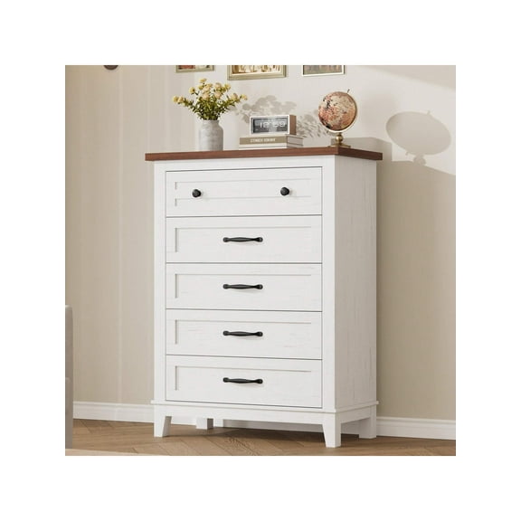 Huisuilinss 5 Drawer Dresser For Bedroom,Farmhouse Tall Dresser,Vertical Chest Of Drawers With Storage,Wood Storage Dresser For Living Room Bedroom Entryway