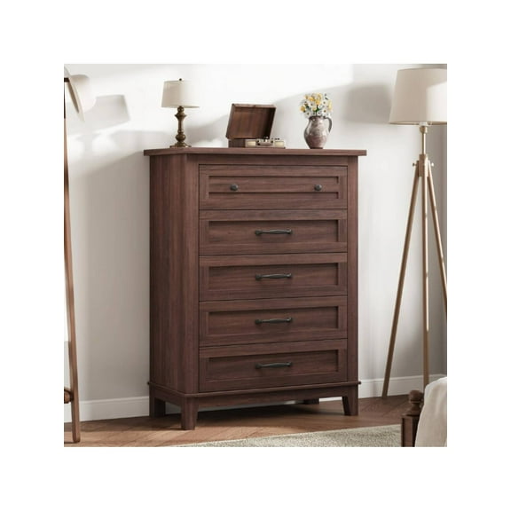 Huisuilinss 5 Drawer Dresser For Bedroom,Farmhouse Tall Dresser,Vertical Chest Of Drawers With Storage,Wood Storage Dresser For Living Room Bedroom Entryway