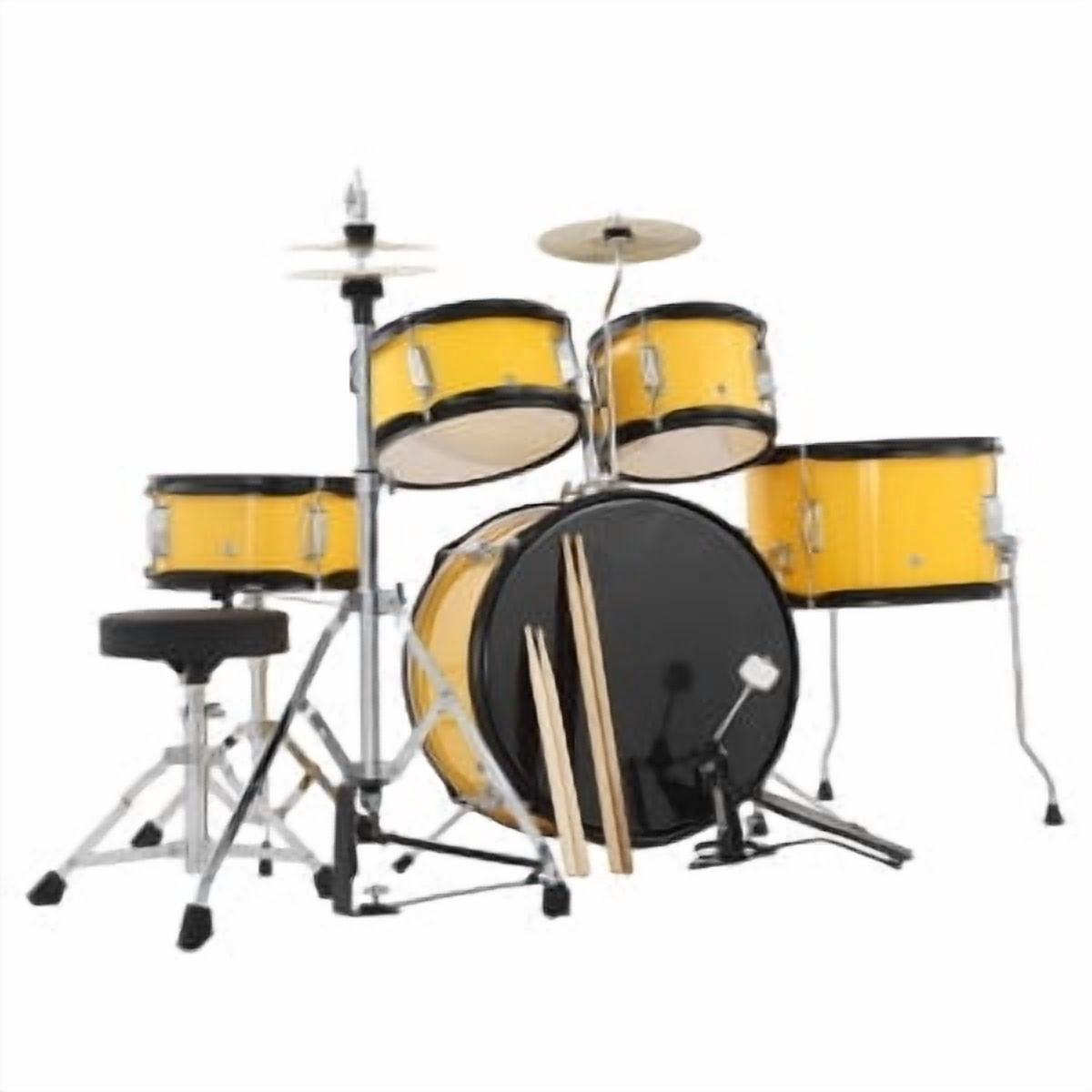 Huisuilinss 5-Piece Junior Drums Set,Beginners Drum Kit with Throne Stool, Pedal & Drumsticks, Kids Drums Musical Instruments W/Cymbal, Hi-Hat, Floor, Tom