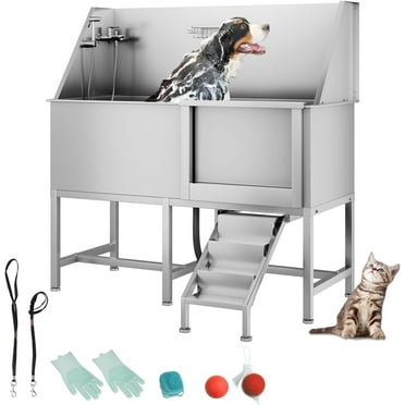 Huisuilinss 62" Dog Washing Station,Pet Dog Bathing Station With Ramp, Professional Stainless Steel Dog Grooming Tub w/Soap Box, Faucet,Bathtub for Large,Medium,Small Pet,(Right)