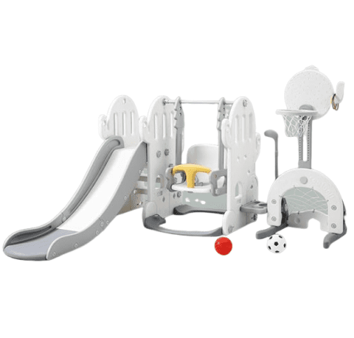 Huisuilinss 7 In 1 Toddler Slide And Swing Set,Kids Freestanding Climber Slide PlaySet,Toddler Slide Set With Adjustable Swing And Basketball Hoop,Soccer Golf And Ring Toss Game,Playground For Age 1-3
