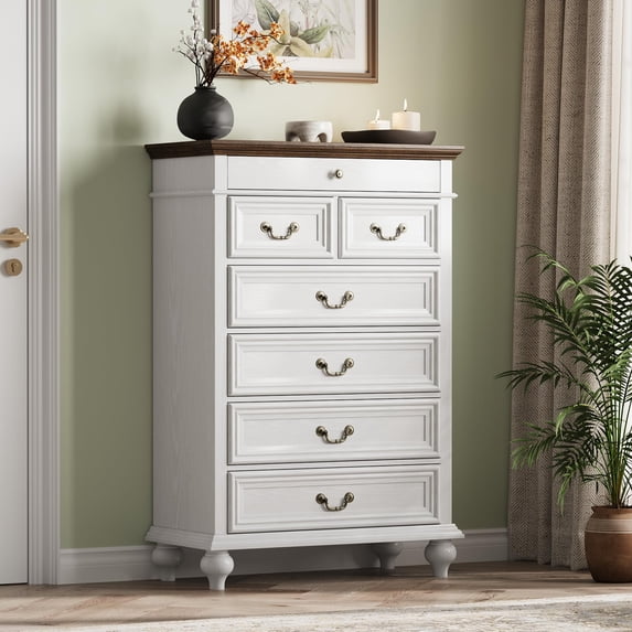 Huisuilinss 7 Drawer Dresser For Bedroom,Farmhouse Tall Dresser With Jewelry Storage,Wood Chest Of Drawers,Large Vertical Dresser,Modern Storage Cabinet For Bedroom Living Room Hallway