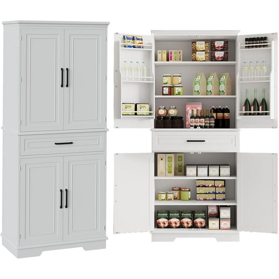 Huisuilinss 72" H Kitchen Pantry Storage Cabinet,Kitchen Storage Cabinet With Barn Doors,Adjustable Shelves,Freestanding Cupboard for Dining Room Living Room, Laundry