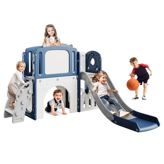 Huisuilinss 8 In 1 Toddler Slide Set,Kids Slide For Toddlers Age 1-3,Toddler Climber Slide PlaySet With Basketball Hoop Telescope Drawing Board And Storage Space,Indoor Playground,Outdoor Playset