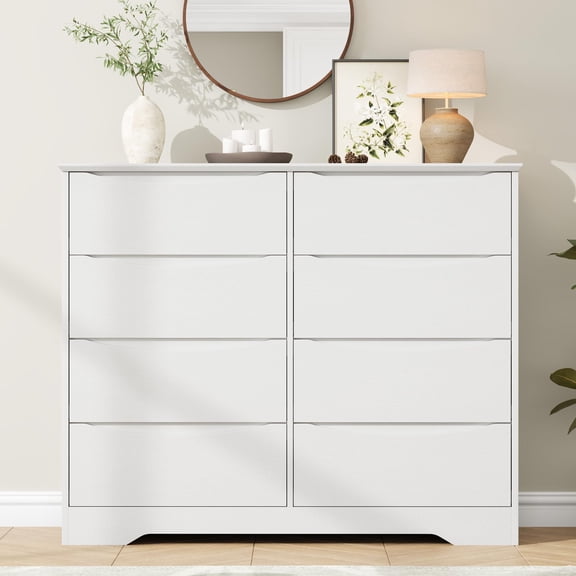 Huisuilinss 8 Drawer Dresser,Modern Chest Of Drawers With Deep Storage,Wide Top,Tall Wooden Dresser TV Stand,Long Storage Organizer For Bedroom Living Hallway Entryway Office