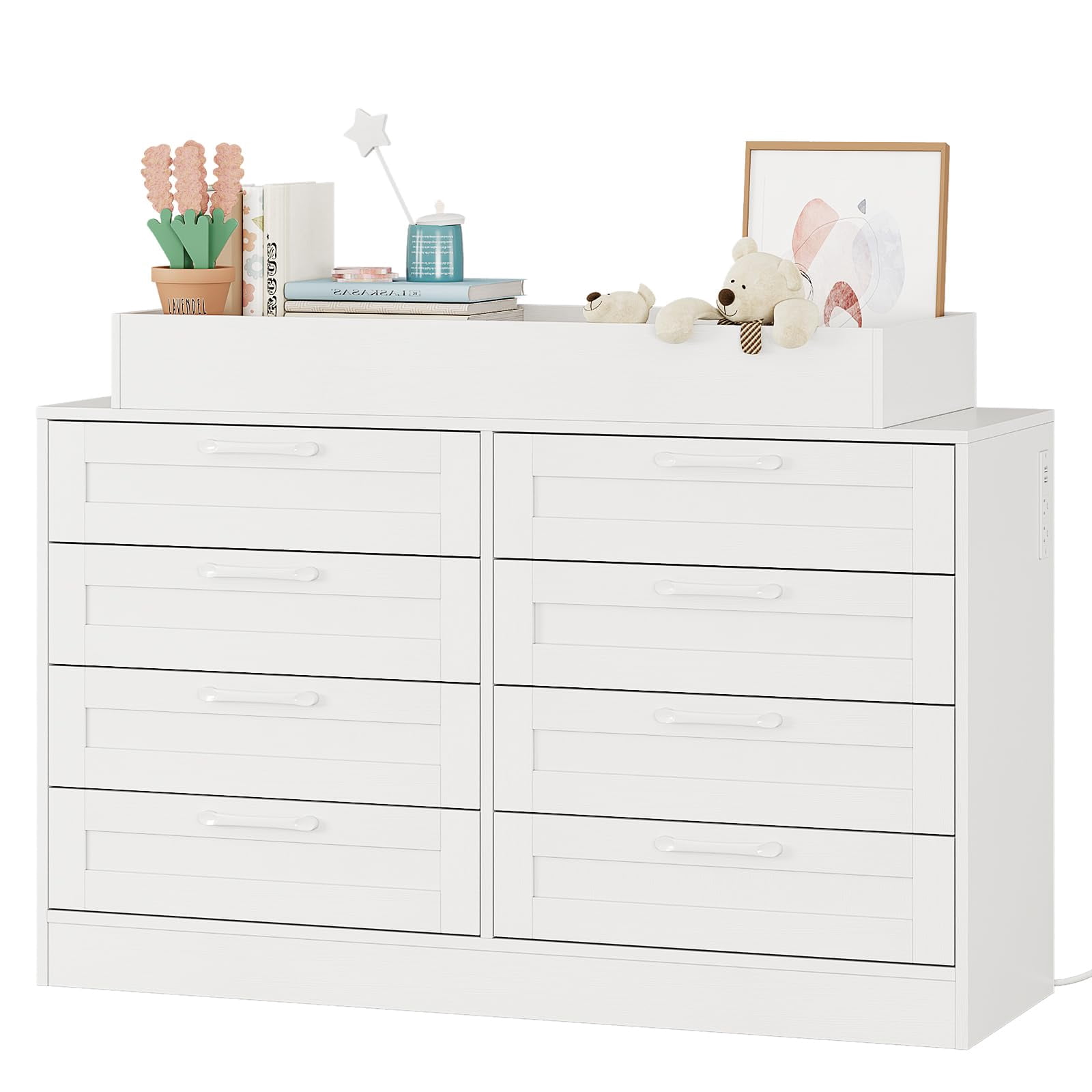 Huisuilinss 8 Drawer Dresser,Nursery Dresser With 8 Drawers,Changing Table Dresser,Wood Diaper Changing Station,Baby Dresser With Safety Rail & Open Shelf