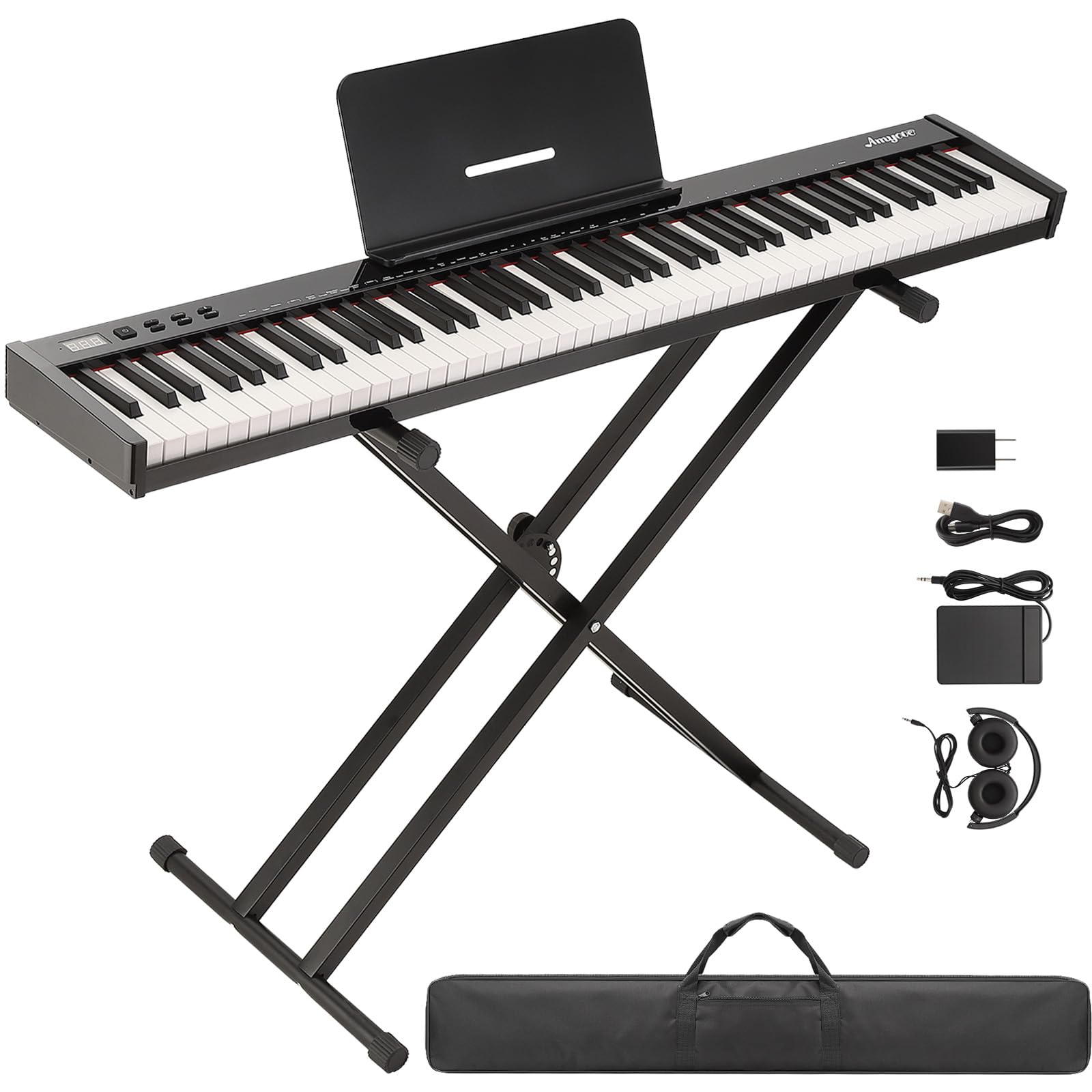 Huisuilinss 88 Key Keyboard Piano,Portable Electric Digital Piano With Semi Weighted 88 Keys,Compact Electric Piano Keyboard Set With Power Supply,Stand,Carrying Case,Headphones For Beginners