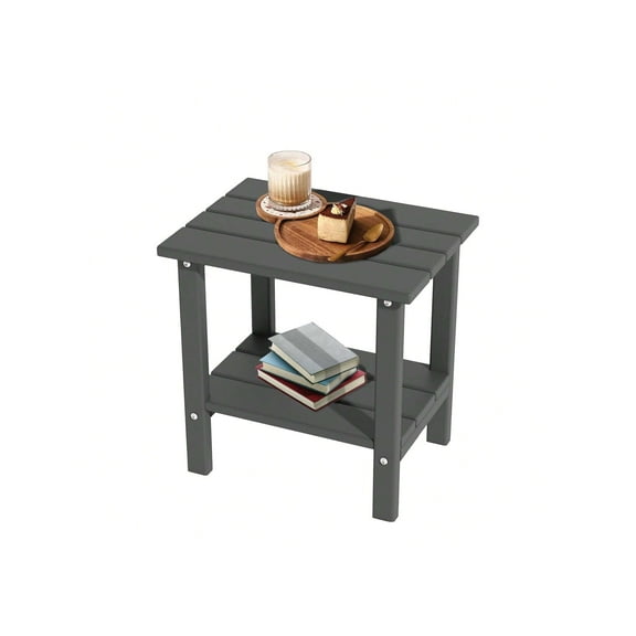 Huisuilinss Adirondack Side Table,Square Outdoor Side Table,Plastic Weather Resistant 2-Tier Patio End Table For Patio Poolside Porch Deck Indoor Backyard,1PCS