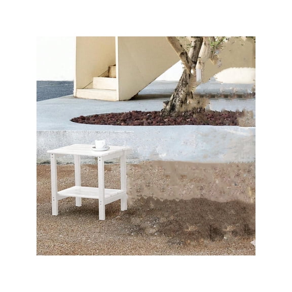 Huisuilinss Adirondack Side Table,Square Outdoor Side Table,Plastic Weather Resistant 2-Tier Patio End Table For Patio Poolside Porch Deck Indoor Backyard,1PCS