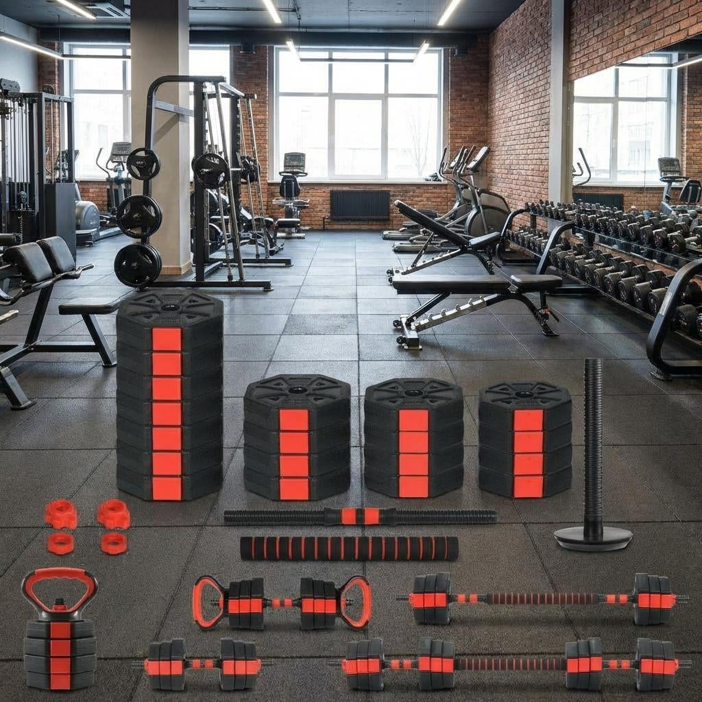Huisuilinss Adjustable Dumbbell Set,4 In 1 Fitness Dumbbells,Free Weights With Anti-Slip Handle For Men Women,Versatile Dumbbells Set Of 2 With Connector For Barbell Kettlebell Push-Up Stand