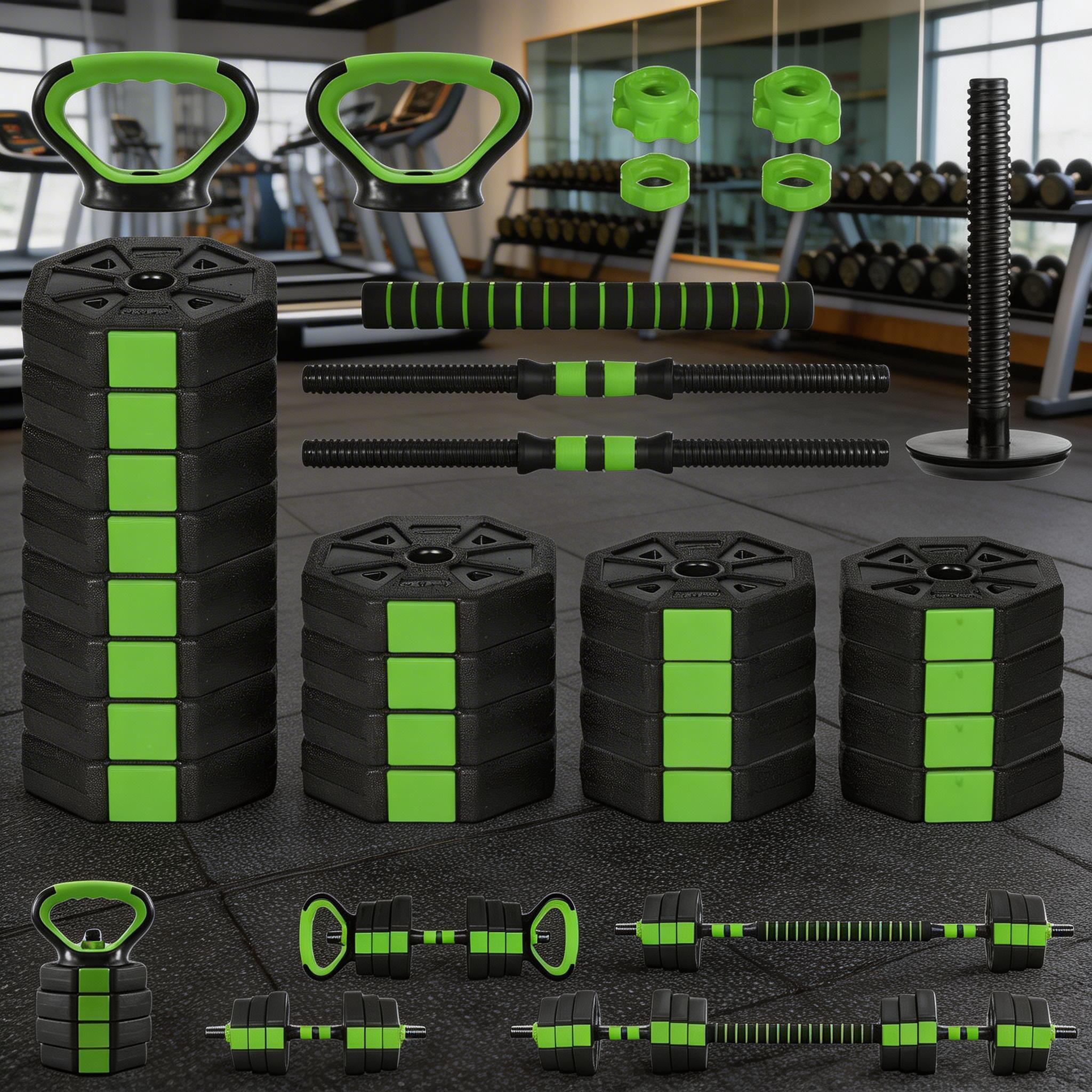 Huisuilinss Adjustable Dumbbell Set,4 In 1 Fitness Dumbbells,Free Weights With Anti-Slip Handle For Men Women,Versatile Dumbbells Set Of 2 With Connector For Barbell Kettlebell Push-Up Stand