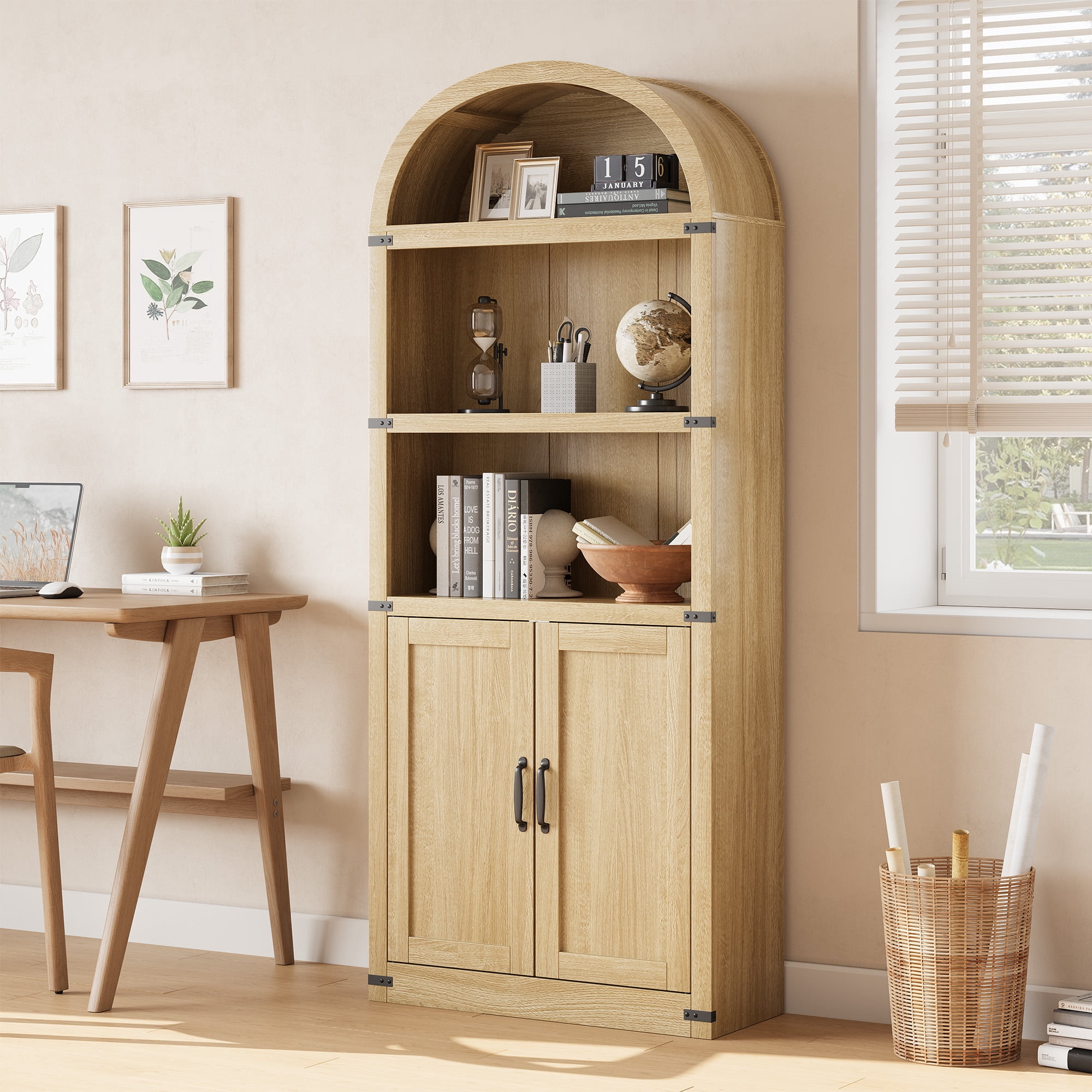 Huisuilinss Arched Bookcase,5 Tier Arched Bookshelf,Tall Arched Cabinet ...