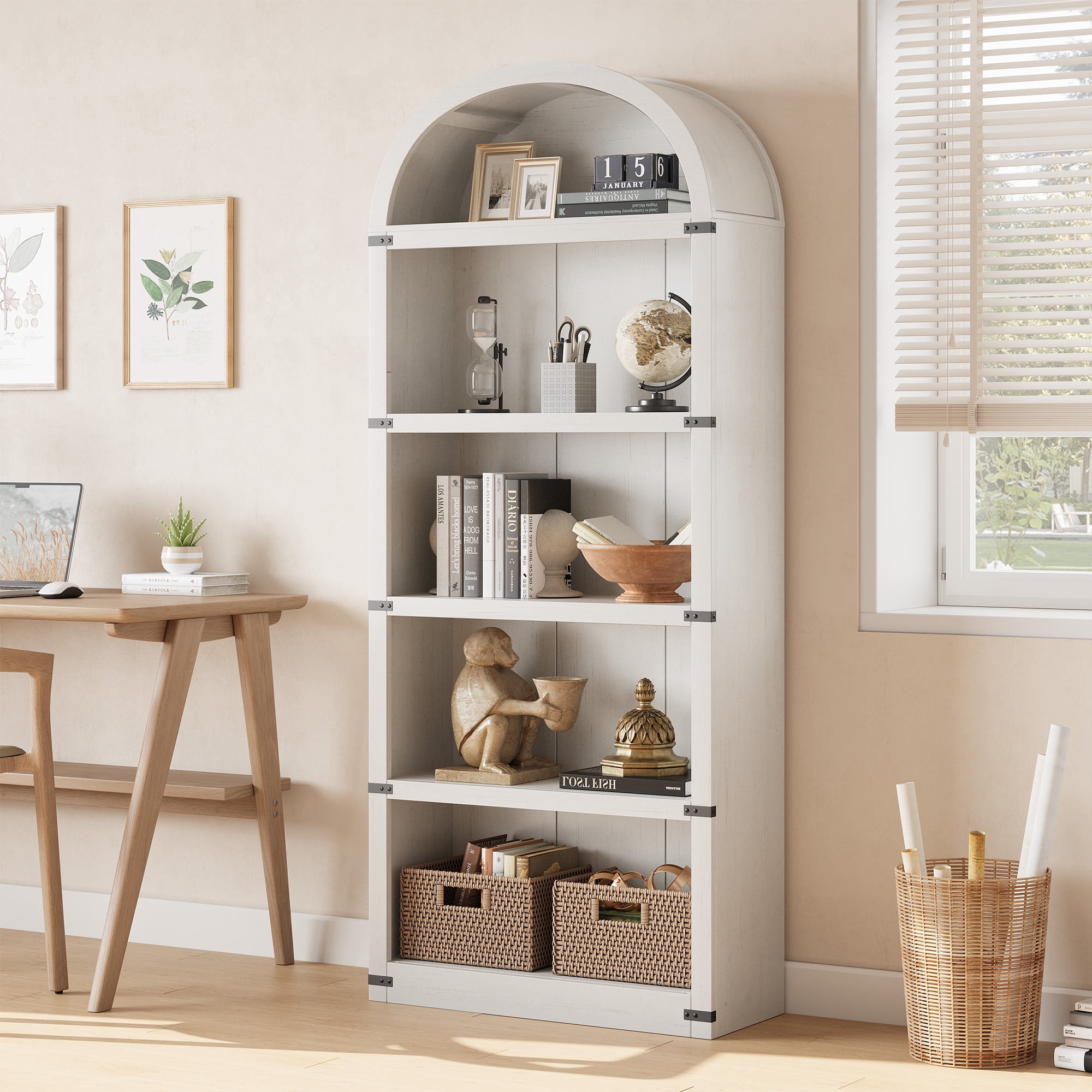 Huisuilinss Arched Bookcase,5 Tier Arched Bookshelf,Tall Arched Cabinet ...
