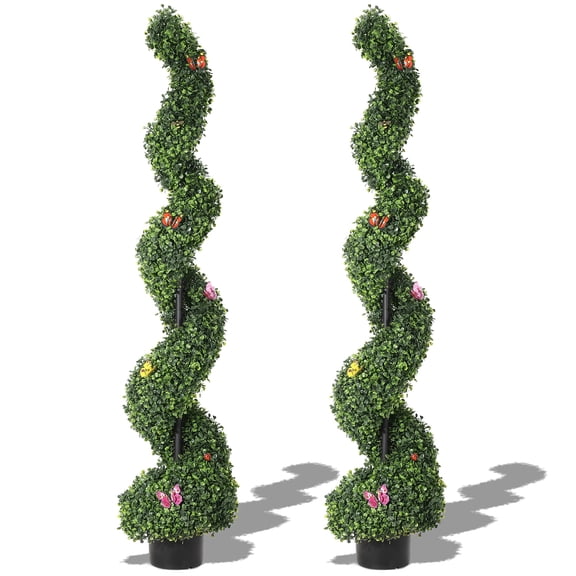 Huisuilinss Artificial Boxwood Spiral Topiary Tree,Spiral Artificial Boxwood Topiary Tree,2PCS Tall Faux Plants,Evergreen Fake Plant With Insect Decoration For Christmas Decor,Indoor Porch Garden