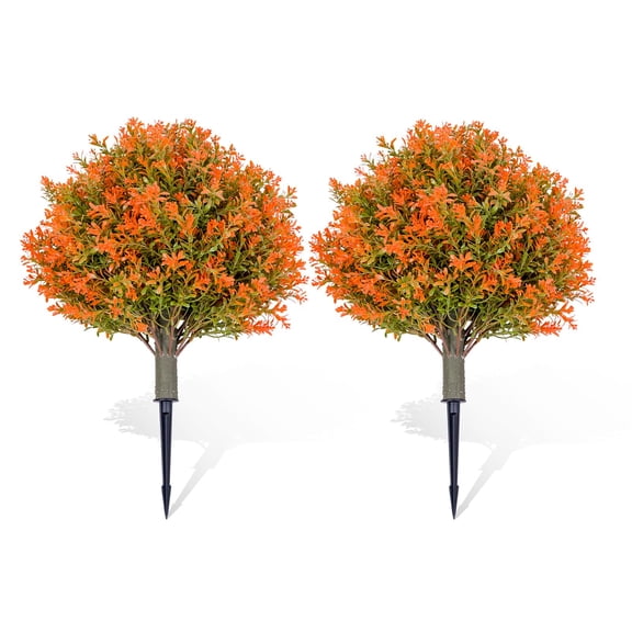 Huisuilinss Artificial Boxwood Topiary Ball Tree With Ground Spike,Set Of 2 Artificial Topiary Trees For Winter And Fall,Artificial Shrubs Fake Bushes For Front Porch Planters Outdoor Garden Decor