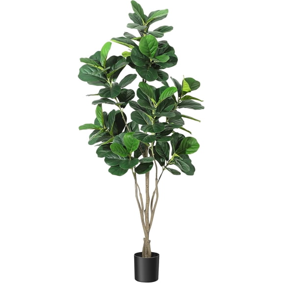 Huisuilinss Artificial Fiddle Leaf Fig Tree With Planter,4FT 5FT 6FT Tall Tall Fake Tree for Home Decor,Faux Ficus Tree Fake Moss for Indoor Office Living Room