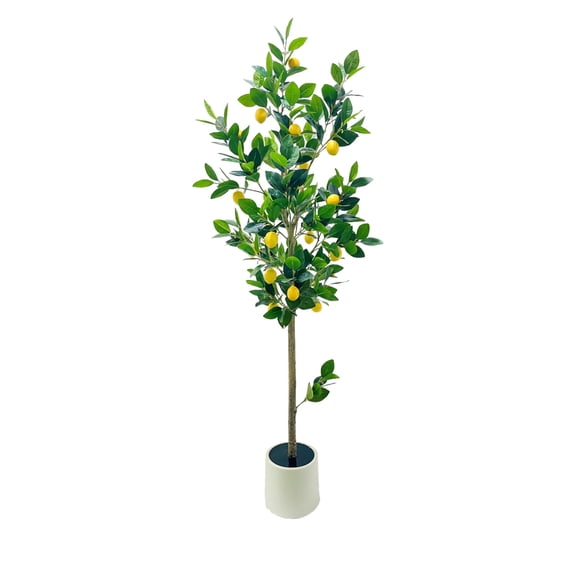 Huisuilinss Artificial Lemon Tree,5FT Faux Lemons Citrus Tree,Tall Floor Faux Lemon Plant In Pot,Potted Fake Lemon Plant With Yellow Fake Lemons Fruits For Home Office Wedding Party Indoor Outdoor