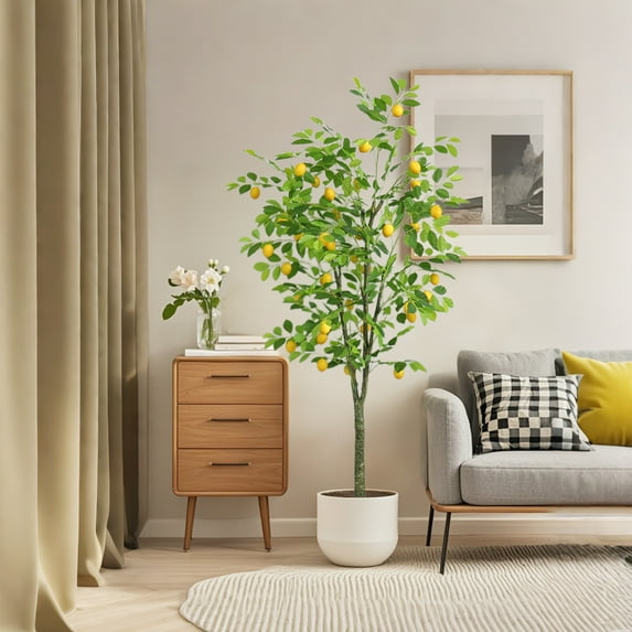Huisuilinss Artificial Lemon Tree,Fake Lemon Tree,Faux Lemon Tree With Realistic Trunks And Leaves And Fruits,Potted Floor Plant For Home Office Porch Decorations