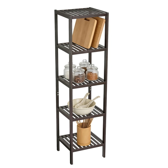 Huisuilinss Bamboo Shelf,Bamboo Storage Shelf,5-Tier Corner Shelf,Narrow Shelving Unit,Tall Bookcase,Storage Rack Display Shelf For Entryway Bathroom Living Room Balcony Kitchen