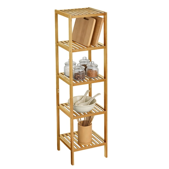 Huisuilinss Bamboo Shelf,Bamboo Storage Shelf,5-Tier Corner Shelf,Narrow Shelving Unit,Tall Bookcase,Storage Rack Display Shelf For Entryway Bathroom Living Room Balcony Kitchen