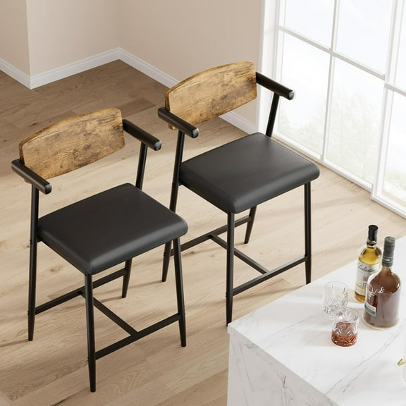 Huisuilinss Bar Stools Set Of 2/4,Counter Height Bar Stools With Arms,Upholstered Barstools,Modern Bar Chairs With Back,Wide Seat,Footrest,Dining Chairs For Kitchen Island