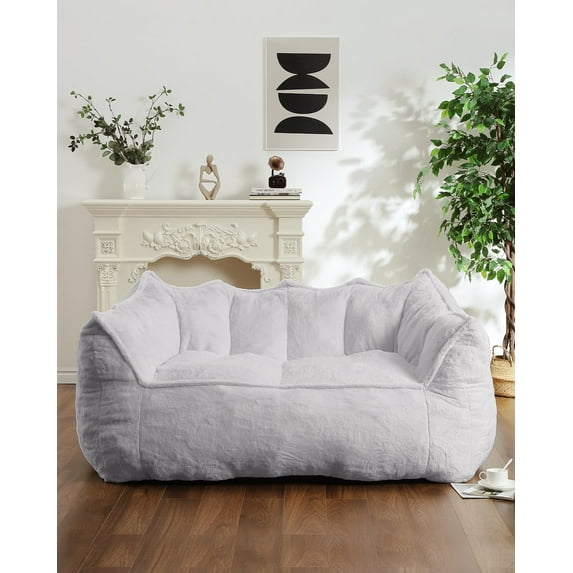 Huisuilinss Bean Bag Chair Sofa,Two-seat Bean Bag Sofa,Oversized Floor Loveseat,Faux Fur Beanbag Sofa Couch With Foam Filled And Armrests,Giant Lazy Sofa For Reading Gaming In Living Bedroom