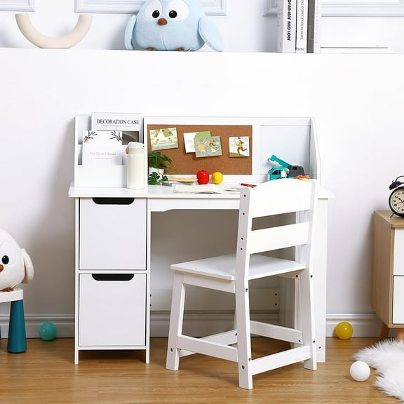 Huisuilinss Boys and Girls Desk with Storage,Wooden Kids Study Desk with Hutch, Learning Desk with Bookshelf, Children Study Computer Desk with Chair for Bedroom & Study Room