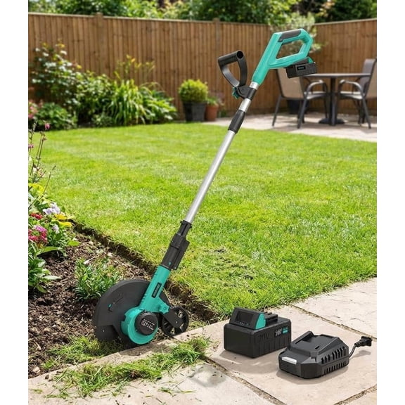 Huisuilinss Brushless Lawn Edger, Electric Cordless Edger/Trencher,Battery Edgers For Lawns With 9 Inch Blade, 3 Position Adjustable Depth, Lightweight With Rear Wheel Battery Powered Sidewalk Edger