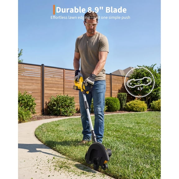 Huisuilinss Brushless Lawn Edger, Electric Cordless Edger/Trencher,Battery Edgers For Lawns With 9 Inch Blade, 3 Position Adjustable Depth, Lightweight With Rear Wheel Battery Powered Sidewalk Edger