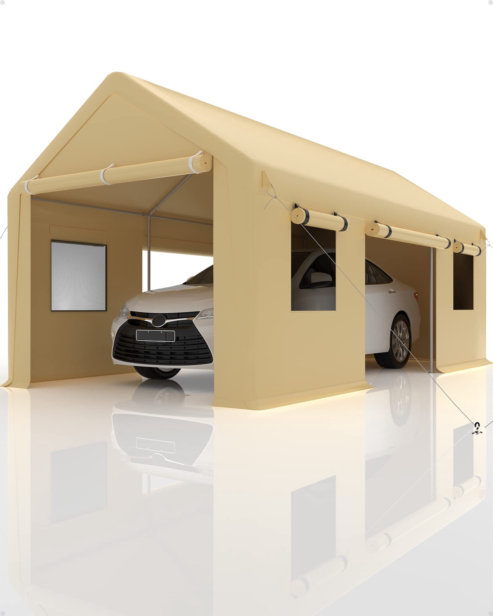Huisuilinss Carport,10 x 20 Ft Portable Garage With Roll-up Windows & Doors,Waterproof Car Canopy With Sidewalls For Car Boat Truck Motorcycle