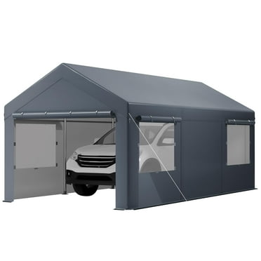 Huisuilinss Carport, 10x20FT/12x20FT Heavy Duty Carport with Roll-up Windows, Portable Garage with Removable Sidewalls & Doors, Car Canopy for Car Boat Truck Motorcycle