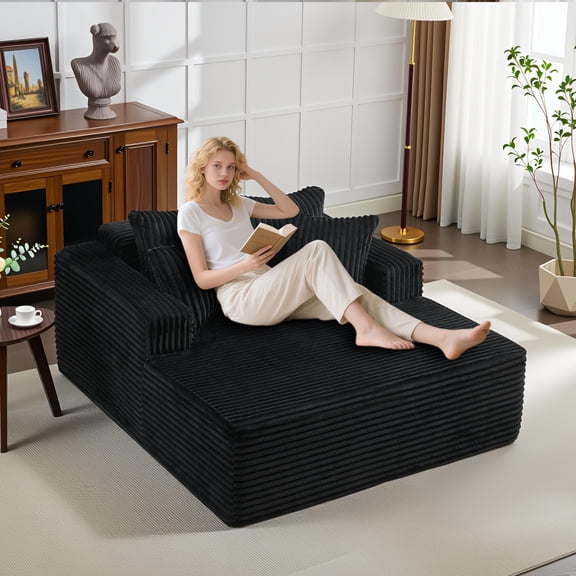 Huisuilinss Chaise Lounge Chair,Oversized Upholstered Sofa Bed With Pillows,Fluffy Plush Faux Fur Cloud Sofa Couch,Comfy Sleeper Couch Reading Chair,Sleeper Sofa For Living Room Movie Room Bedroom