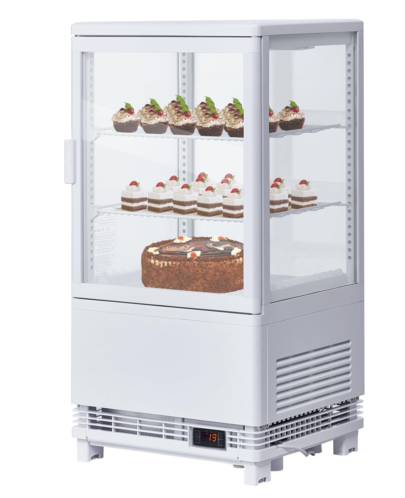 Huisuilinss Commercial Refrigerator, 2.1 Cu.Ft Fridge Display Case with Led Lighting, Air-Cooling, Rear Sliding Door, 3-Tier Countertop/Floor Refrigerator for Bakery,Restaurant