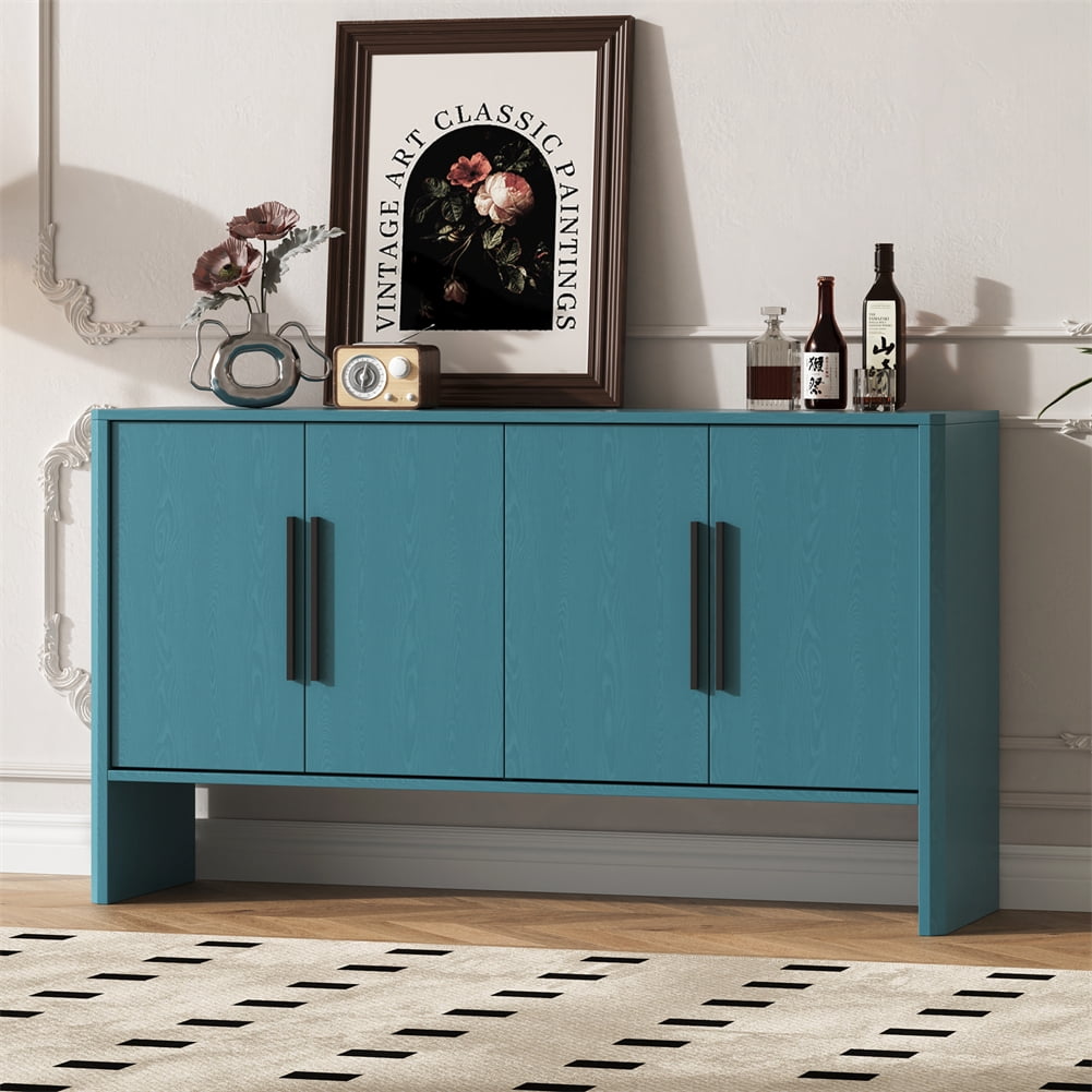 Antique Blue MDF 59 in. Hinged Door Sideboard with Adjustable Shelves
