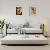 Huisuilinss Daybed With Trundle,Metal Twin Bed Frame With Pop Up Trundle Bed,Day Bed Sofa Bed Frame With Stylish Headboard For Living Room Bedroom Guest Room